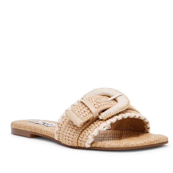 Steve Madden Merla Natural Raffia Woven Buckle Slides $80 sz 8 M - Picture 4 of 6